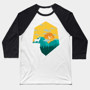 Reindeer Sunset Mountain Nature Baseball T-Shirt